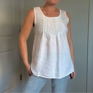 Chic White Sleeveless Babydoll Linen Top